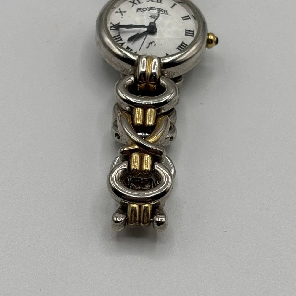 Fossil‎ DC-9696 Quartz Watch Bracelet  Roman Numerals Rare Two Tone *UNTESTED*